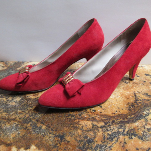 DAVID EVINS RED SUEDE HIGH HEELS PUMPS Size 8AA - Picture 2 of 6